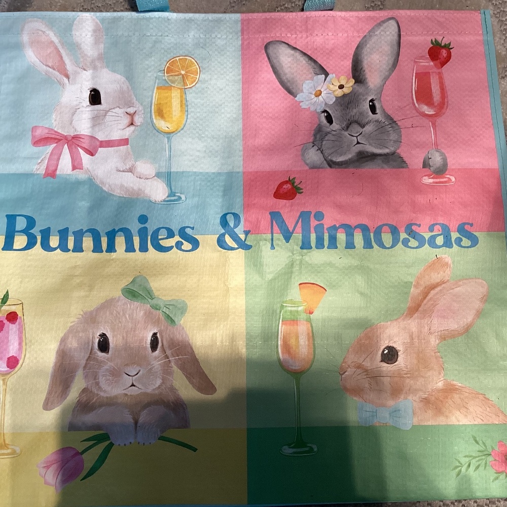 New Large Reusable Yote Bag- Easter bunnies with cocktails